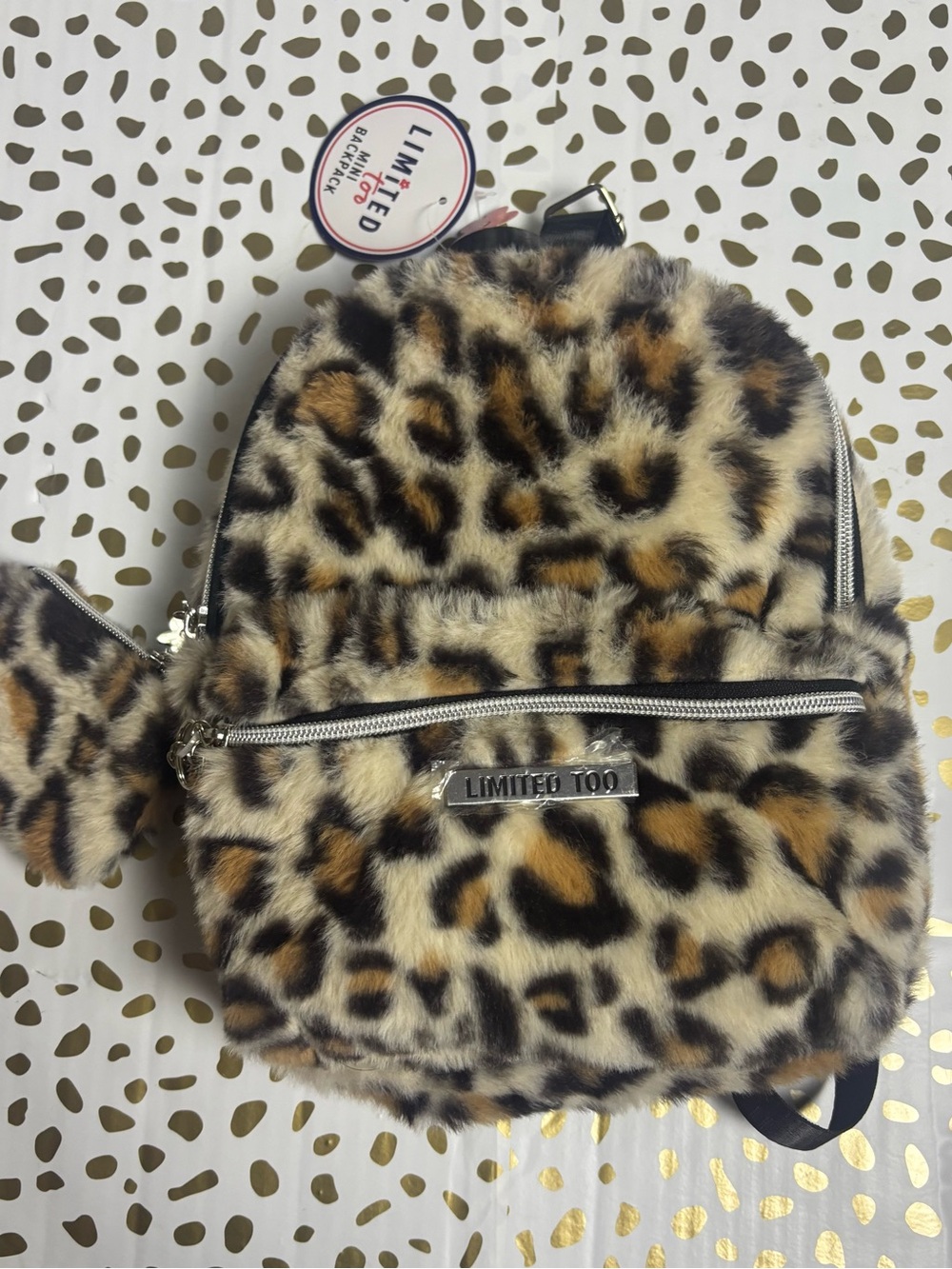 Limited Too Leopard Faux Fur Mini Backpack in Brown/Black/Cream